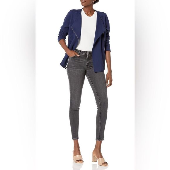 Women’s Long Sleeve Knit Moto Jacket In Navy Size XS - Picture 4 of 5